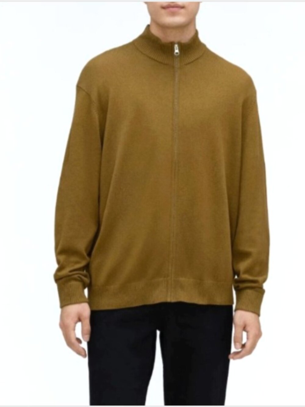 EVERLANE The No-Sweat Full Zip Organic Cotton Sweater Tapenade Tan Cardigan
